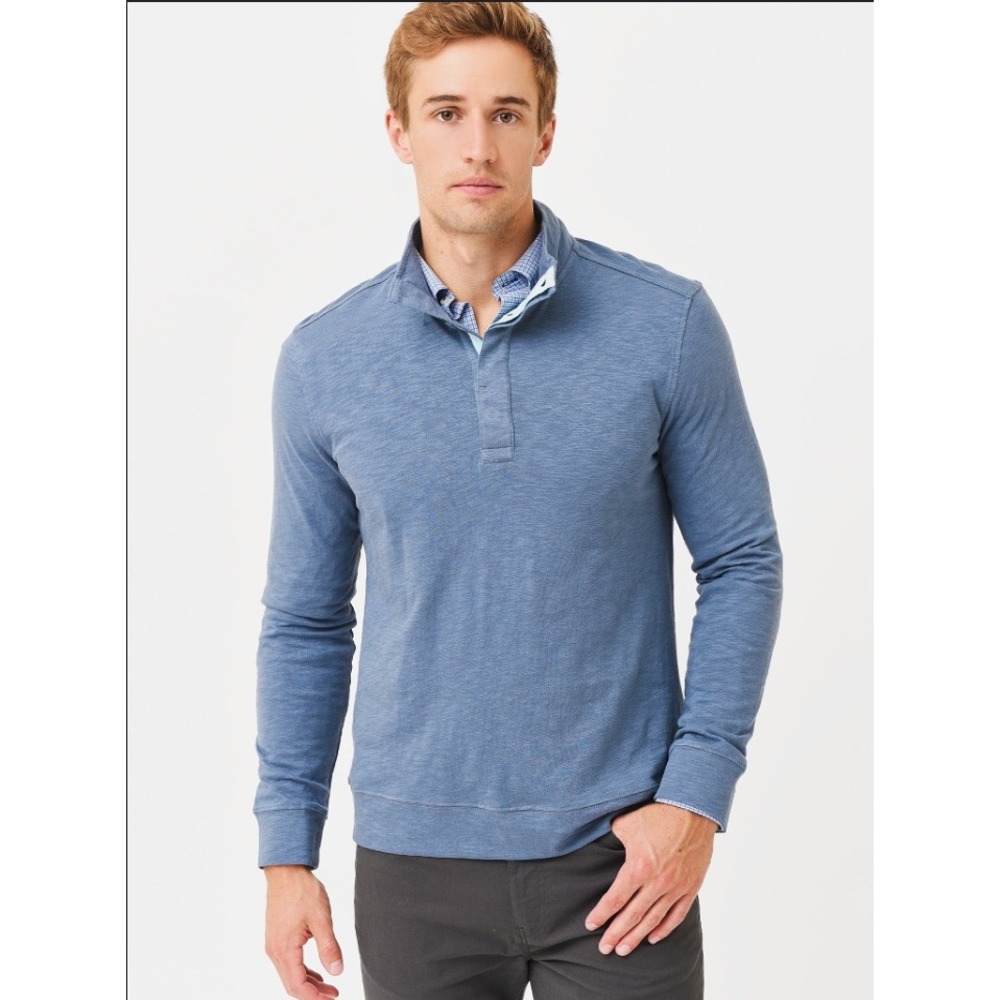 Southern Tide Men's Sun Farer Ocean View Quarter-Button Pullover Blue Medium EUC